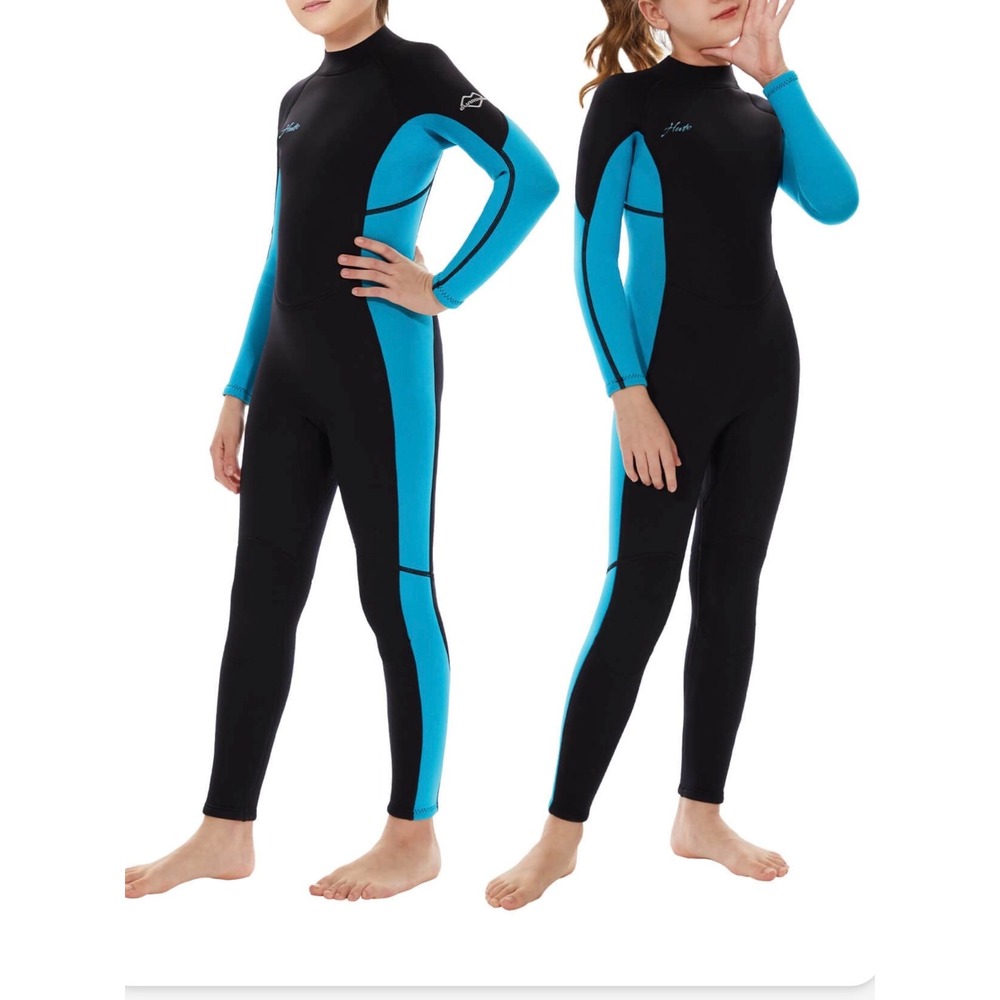 Hevto Wetsuit Kids 6 Blue Excellent 3/2mm Neoprene Full Suit Thermal Back Zip